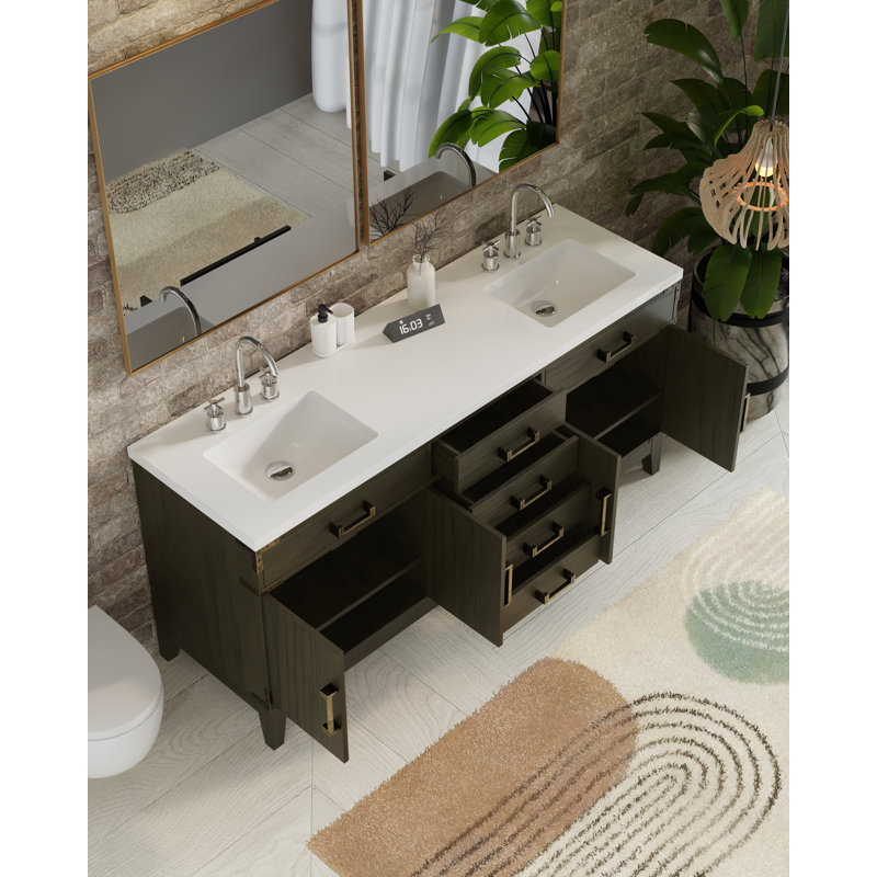 Laurel 72 in W x 22 in D Double Bath Vanity Top, Brown Oak, White Quartz