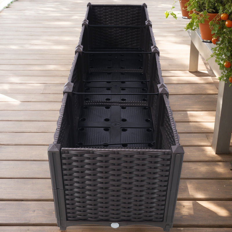 Weather-Resistant Raised Planter Boxes - Extra Deep Self-Watering Bed For Patio & Terrace Gardens, 14.7" H x 63" W x 15.7" D