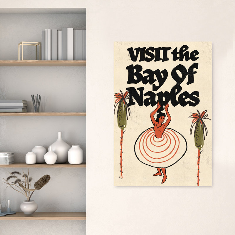 «Visitez la baie de Naples», art mural de paysage de palmier rétro coloré et classique, H 48 po x l 32 po