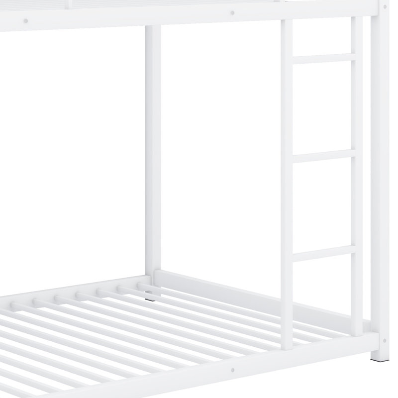 Safe And Stylish Low Metal Bunk Bed With Ladder, White