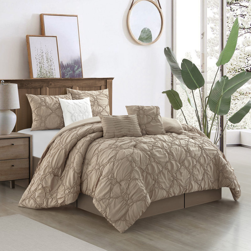 Ensemble d'édredon en microfibre 7 pièces Mariscos, Taupe, Grand lit