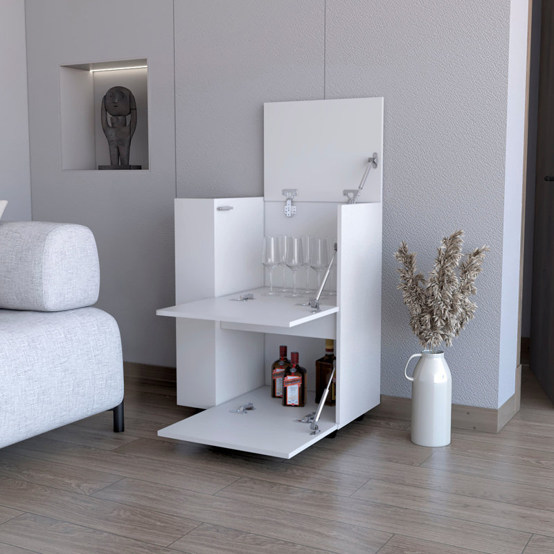 Chariot-bar rectangulaire blanc avec beaucoup d'espace de rangement et de maniabilité, Blanc