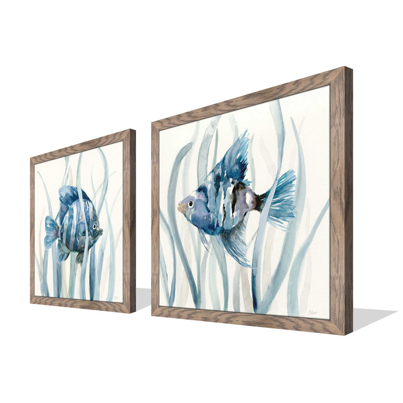 "Turtle In Seagrass I" par Nan, reproduction sur toile flottante, H 31,5 po x l 63 po x P 1 po, Cadre taupe délavé