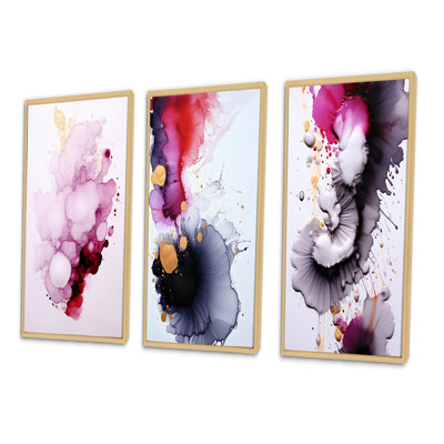 " Exquisite Fluidity Magenta Ink Clouds " 3 - Pieces
