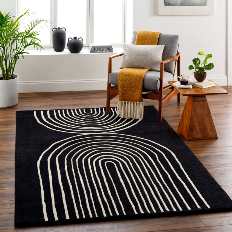 Tapis noir en laine touffeté à la main Batasi, Rectangle 6 pi x 9 pi