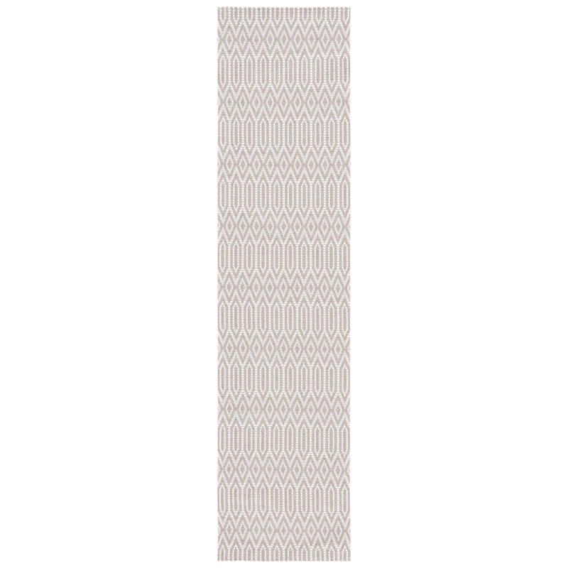 Ivory and Taupe Hand-Knotted Wool Runner Rug