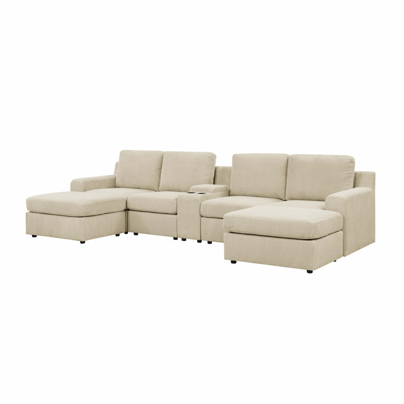 Canapé modulaire Larcbost, Velours côtelé beige