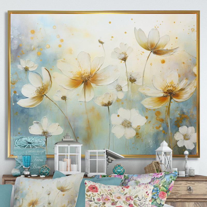 «Blossoming Daisy Delicate Blossoming Wildflower» sur toile, H 16 po x l 32 po, Cadre flottant doré