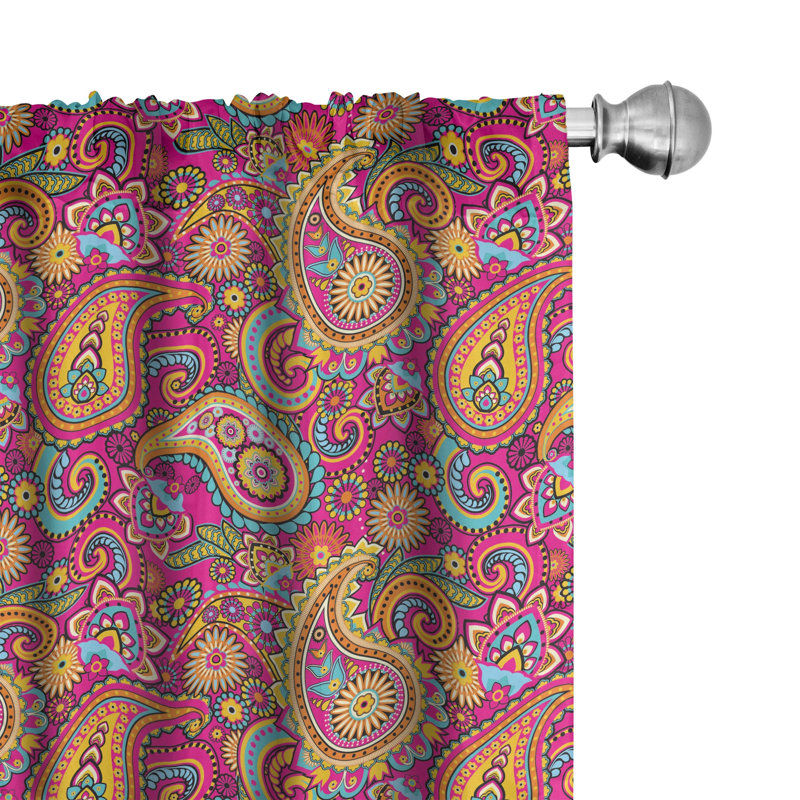 Paisley Semi-Sheer Rod Pocket Curtain Panels, 28" x 84", Pink/Gold