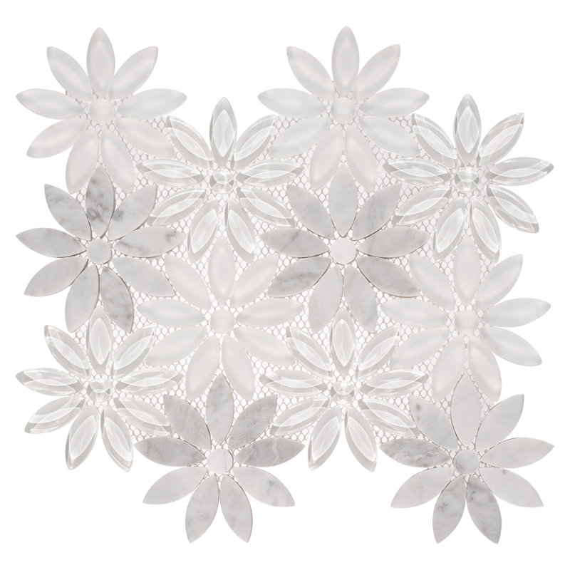 Fresh Novelty Look Flower Polished Natural Stone/Metal Wall & Floor Mosaic Tile, Nuptuals