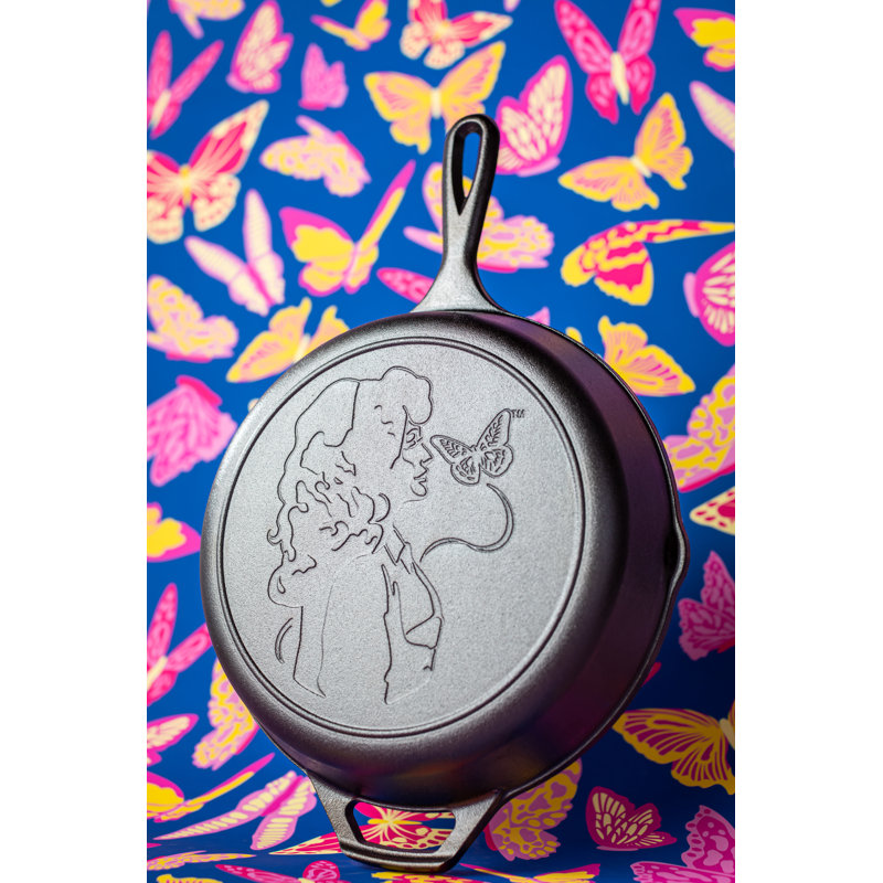 Black Round 10.25" Cast Iron Skillet with Dolly Parton Design