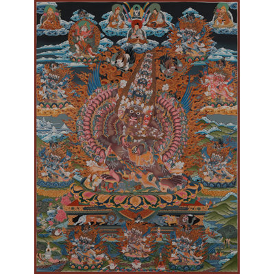 Mahottara Heruka Brocadeless Thangka, 38.6 x 28.3 in Hand‑Painted Canvas with Pure 24K Gold Detail, Tibetan Wrathful Deity Wall Art for Meditation Room and Statement Living Decor