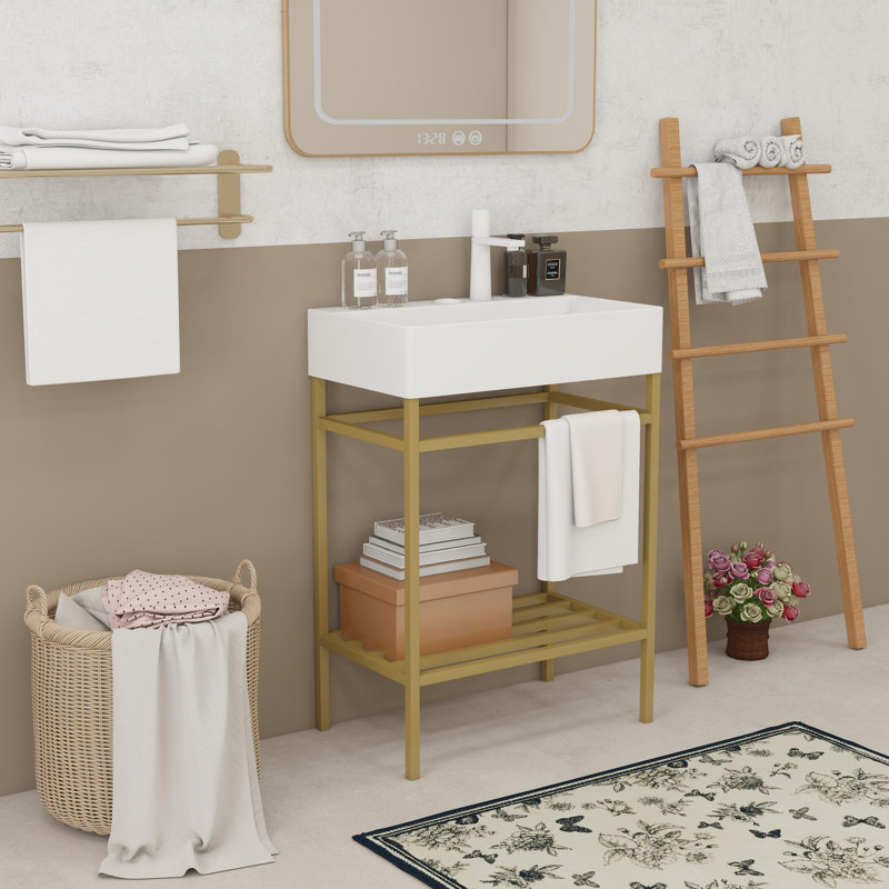 Meuble-lavabo 24 po avec lavabo en céramique, Rouge