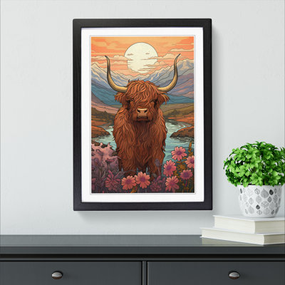 XYZ-FRM-V1223-3634 Highland Cow Nouveau - Single Picture Frame Print on Wood