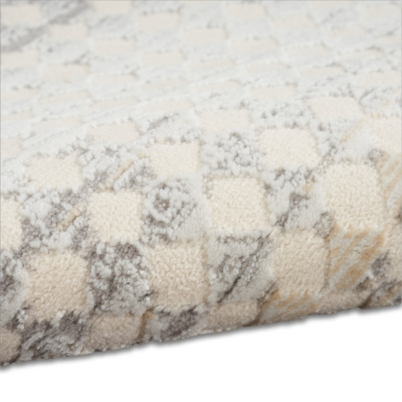 Geometric Machine Made Power Loomed Polyester Area Rug in Cream, Rectangle 8' x 10'