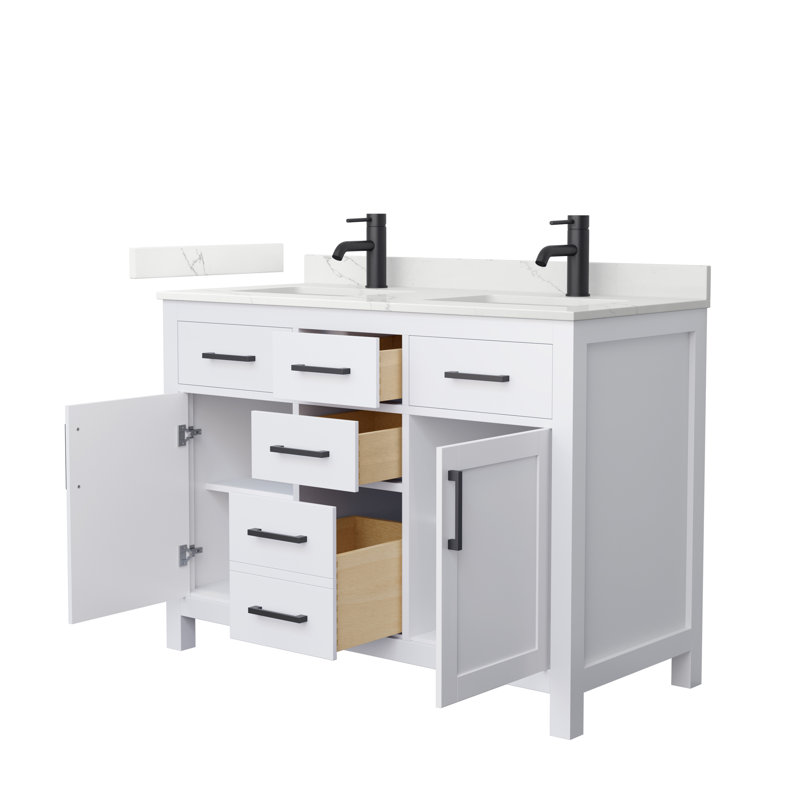 Beckett 48" Freestanding Double Bathroom Vanity with Quartz Top, White, Matte Black, Giotto Quartz