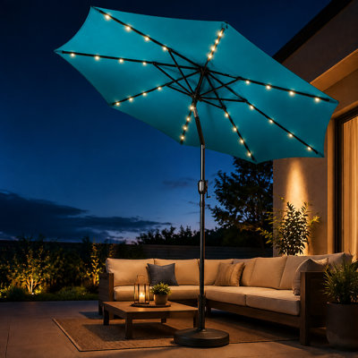 9Ft LED Lighted Patio Umbrella, Solar Market Umbrella