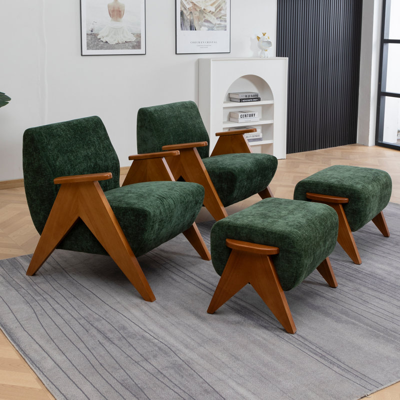 Betty Solid Wood Cushioned Leisure Chair Set (Set Of 2), Green