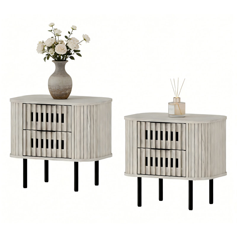 22.5 '' Fluted End Tables, White Washed