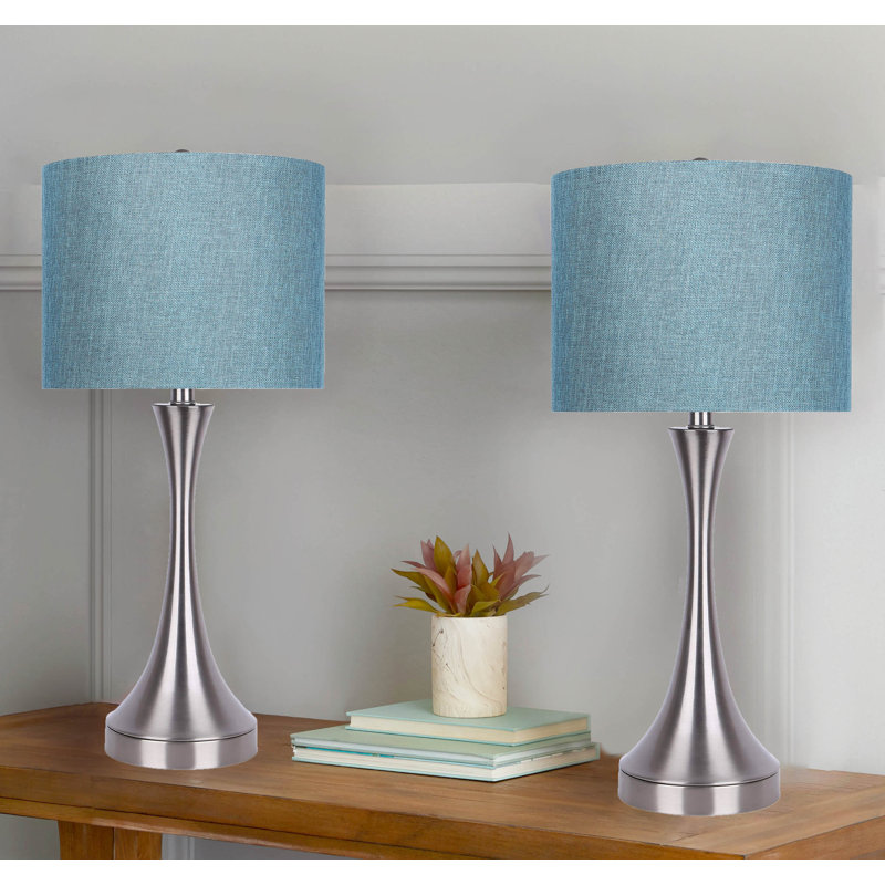 Ensemble de lampes de table en nickel brossé 25,25 po Arseni avec USB, Turquoise