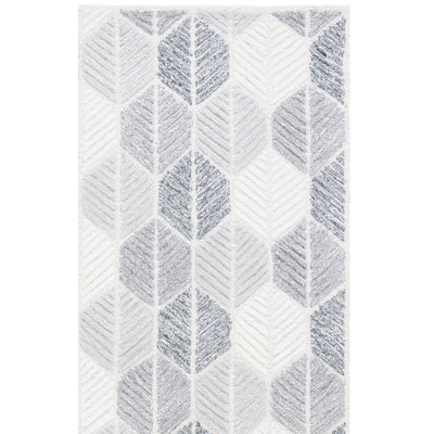 Reaksmey Hand Tufted Wool Viscose Cotton with Latex Geometric Rug in Gray/Ivory