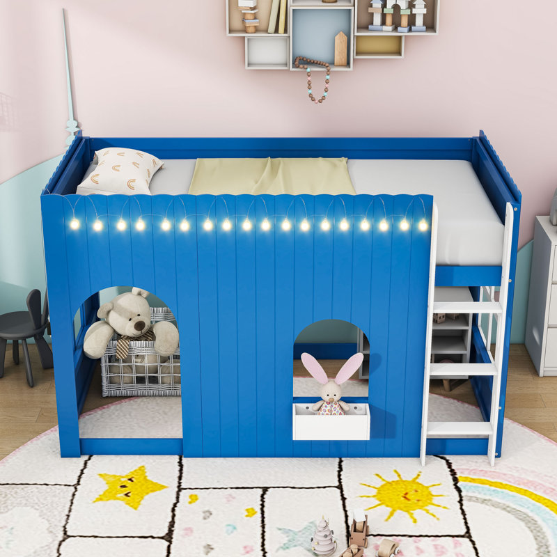 Loft Bed with LED Lights, Ladder and Versatile Underbed Study Space, Klein Blue, Twin