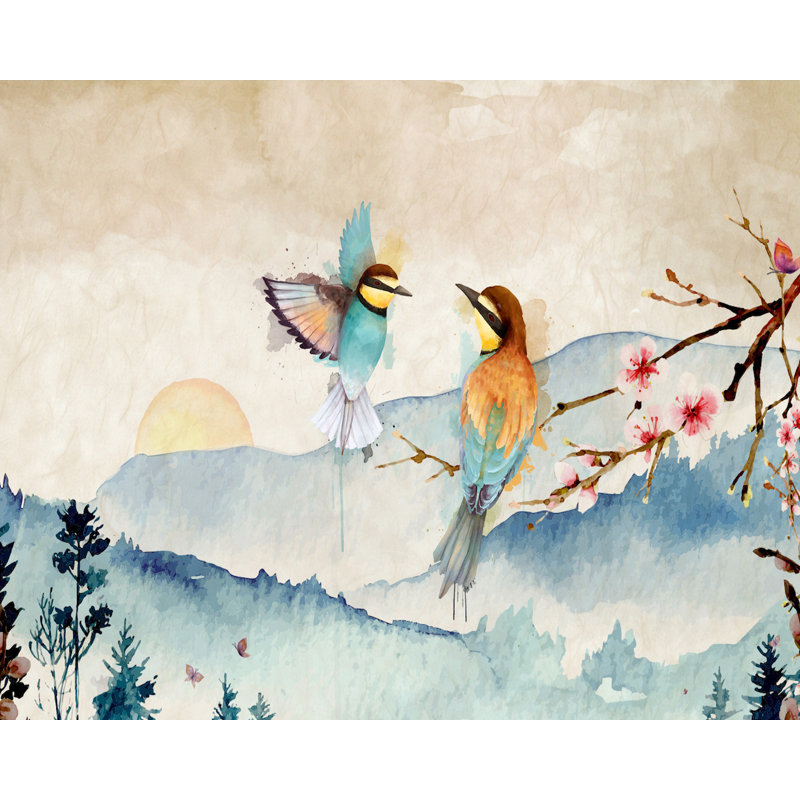 Papier peint floral aquarelle paysage d'hiver, L 55 po x L 35 po