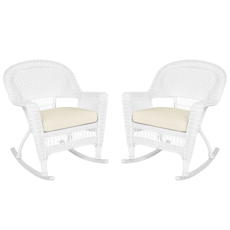 Chaise berçante en osier Raenesha, Blanc, Ivoire