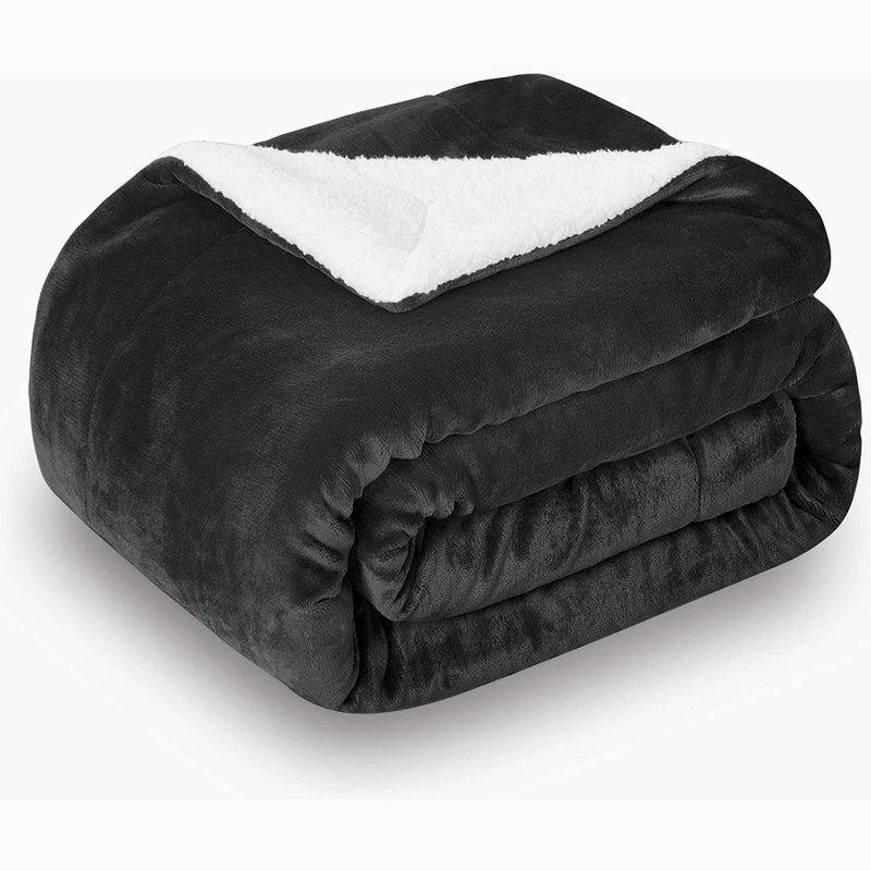 Hanae Sherpa Fleece Thick Blanket Bed Throws, Black