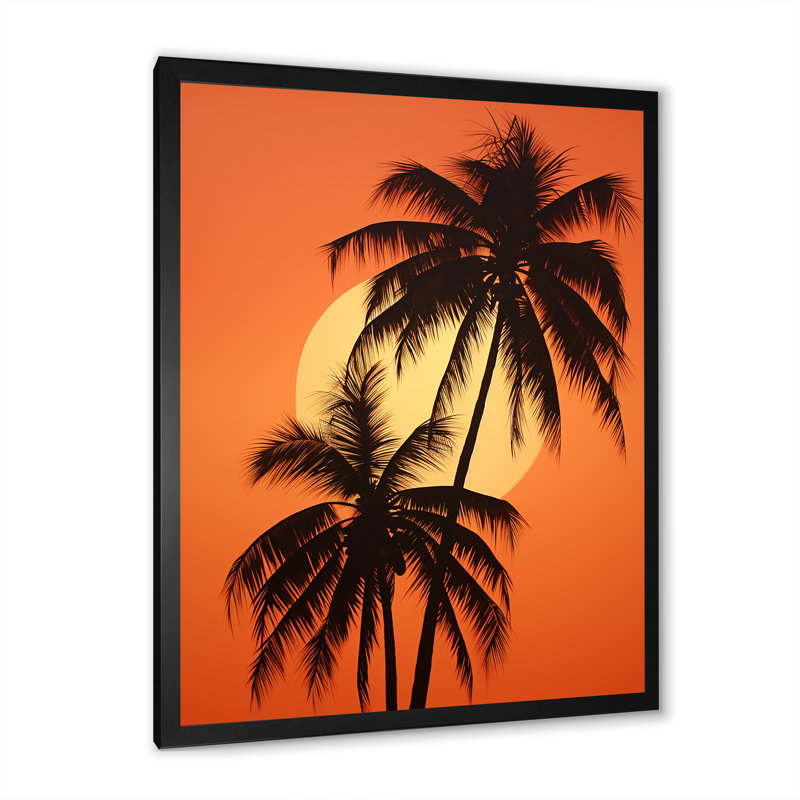 Palmier crépuscule tangerine au coucher du soleil, Cadre simple noir, H 32 po x l 16 po x P 1 po
