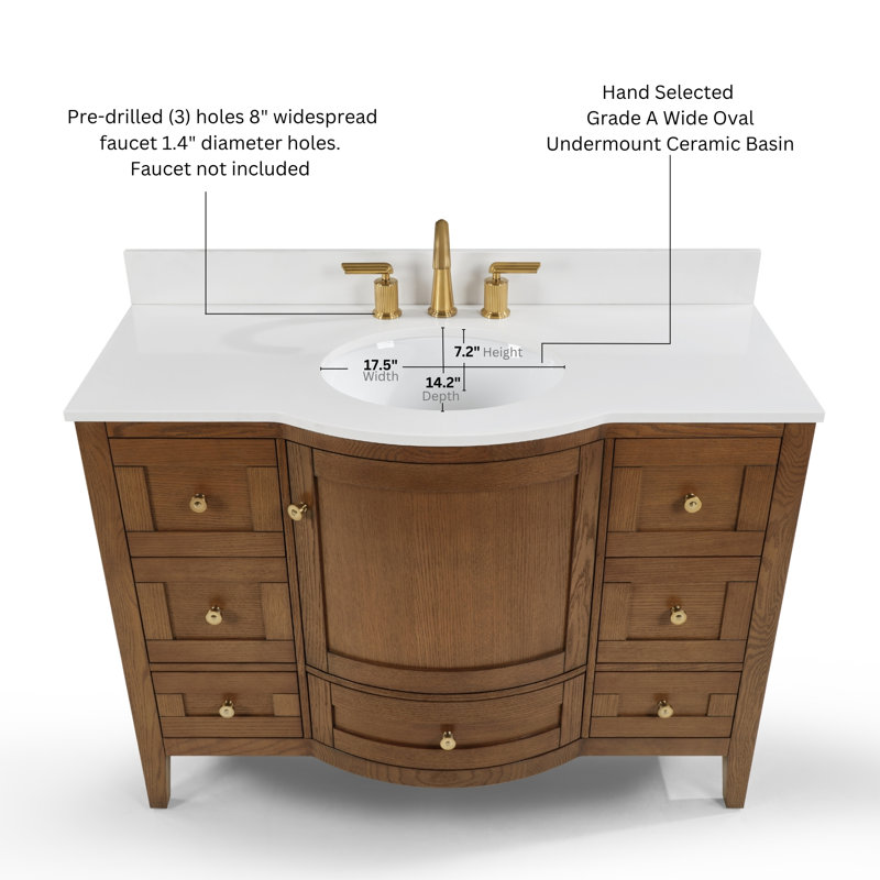 Lauren 42" Freestanding Standard Single Bathroom Vanity with Top, Chestnut