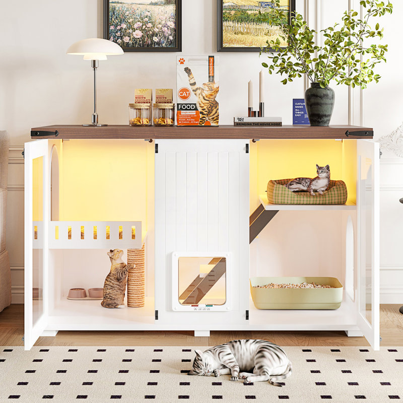 Grand bac à litière pour chat avec lumière DEL, meubles cachés pour litière, armoire de salon