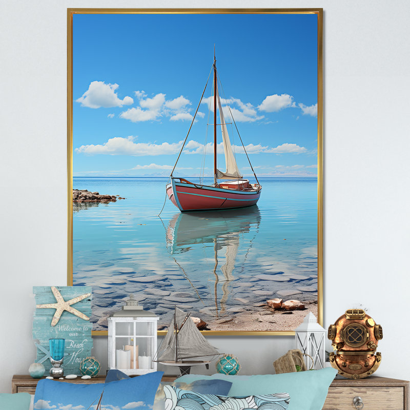 Horizon de planche à voile maritime sur toile, H 40 po x l 30 po x P 1,5 po, Cadre flottant doré