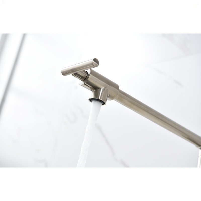 Wall Mount Folding Kitchen Pot Filler Faucet, Brushed Nickel