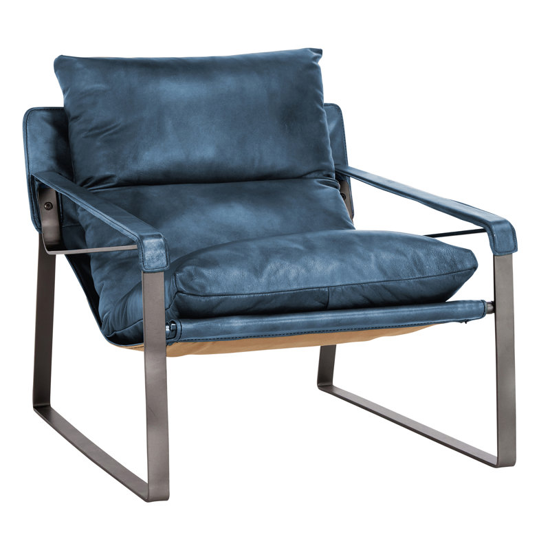 Morgan Accent Chair, Blue Genuine Leather