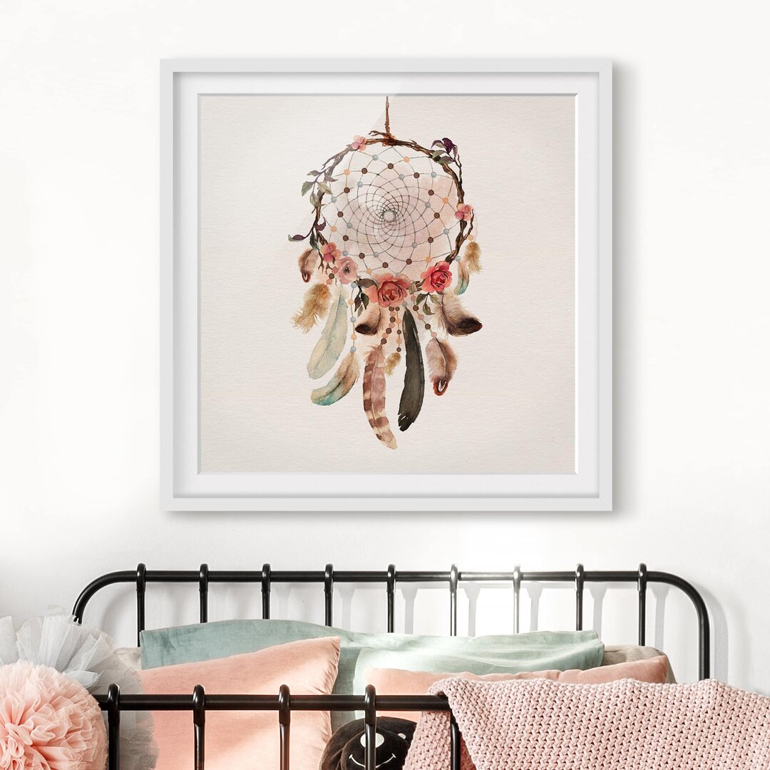 Gerahmter Grafikdruck Dream Catcher mit Perlen