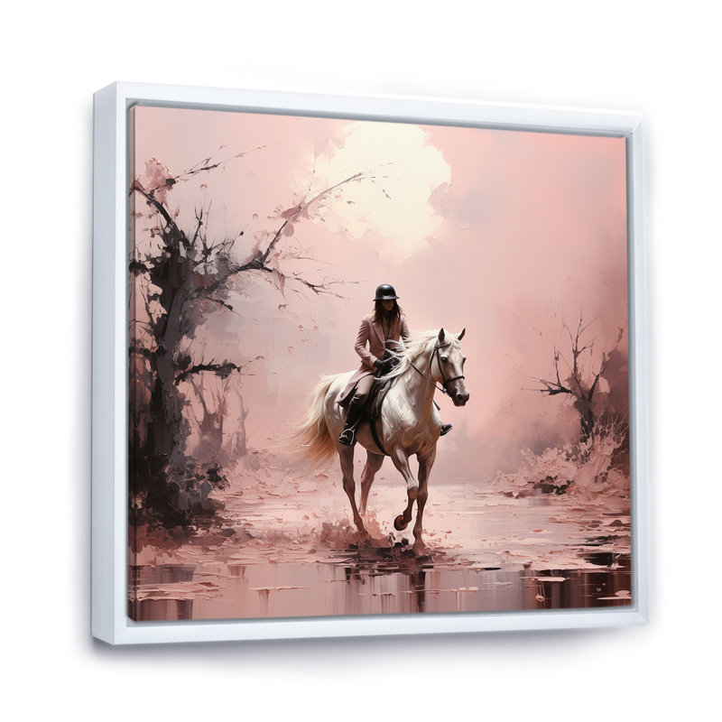 " Romanticism Galloping Horse I ", White Floater Framed, 16" H x 16" W x 1" D