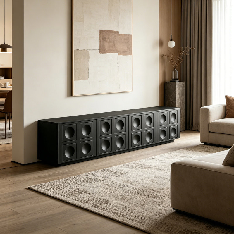 Meuble télé avec rangement en bois de style rétro, 18.89"H x 70.86"L x 15.74"W, Black