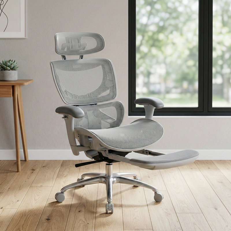 Ergonomic Mesh Office Chair W/ Adjustable Headrest, 3D Armrests, Lumbar Support, 130° Tilt Footrest, Grey