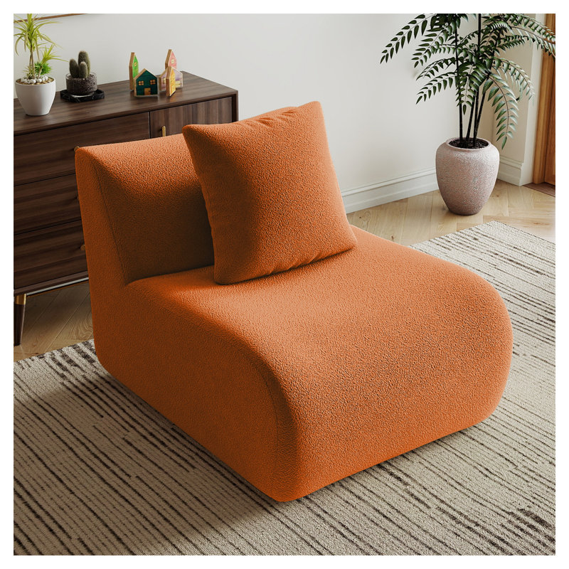 Canapé d'appoint sans accoudoirs avec coussin en tissu natté orange, siège simple modulaire, 35.43" H x 40.94" W x 32.68" D