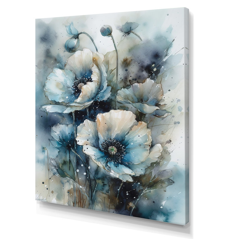 «Blue and White Poppy Bouquet Serenade I», reproduction sur toile, Toile tendue, H 32 po x l 24 po x P 1 po