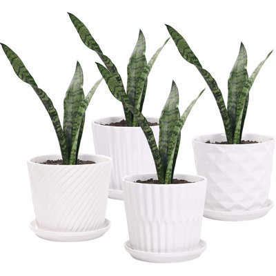 Set Of 4 White Ceramic Plant Pots