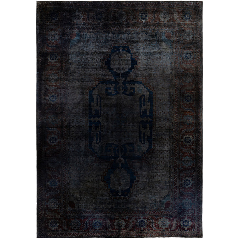 Tapis unique noué à la main Rachal - gris, 11 pi 9 po x 16 pi 10 po