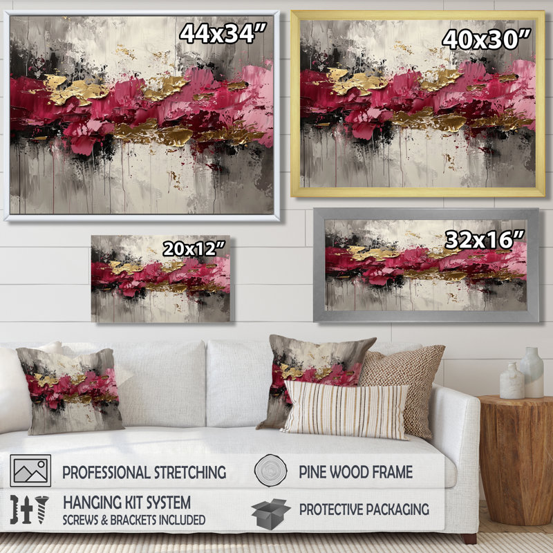 Expressionnisme de l'or rose foncé Fusion III - art mural néo-expressionnisme, H 16 po x l 32 po, Blanc