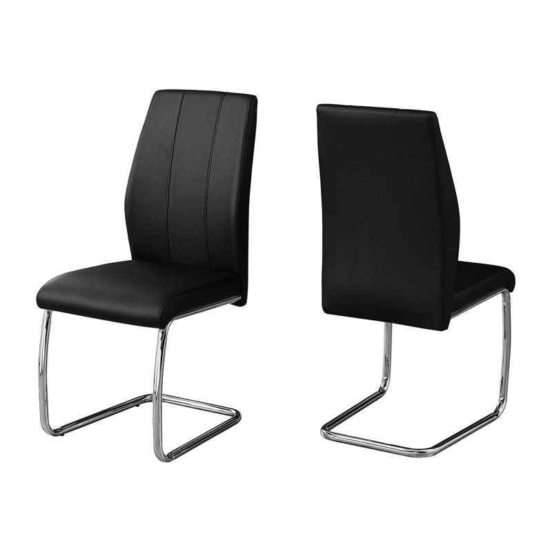 Chaise de salle à manger moderne 2 pièces, 39 po de hauteur, revêtement en similicuir noir, fabrication en métal pour la cuisine et la pièce