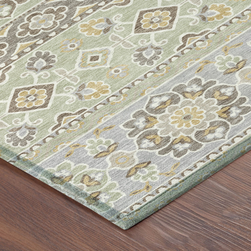 Machine Washable Indoor/Outdoor Chantille ACN2677 Tribal Rug, Celery, 5' x 7'6"