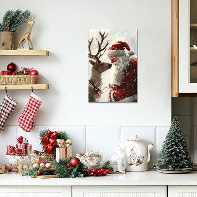 Père Noël, art mural sur toile, peintures de père Noël et renne, affiches de wapiti enneigé