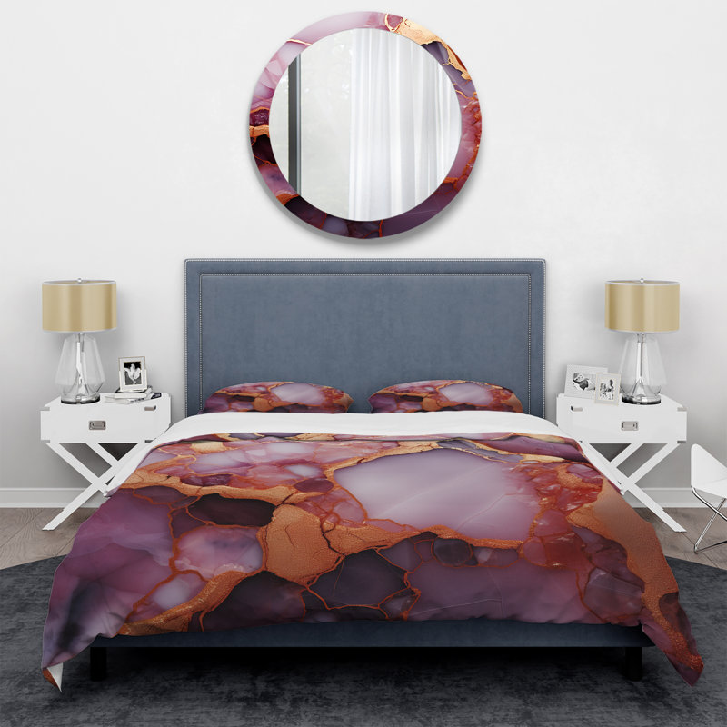 Ensemble de housse de couette en marbre doré et rose Essence III - Abstract, Housse de couette pour très grand lit et 2 très 