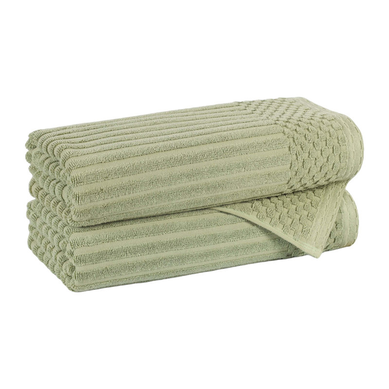 Ensemble de serviettes de bain en coton uni et à carreaux très absorbant Ruvins, Vert sauge