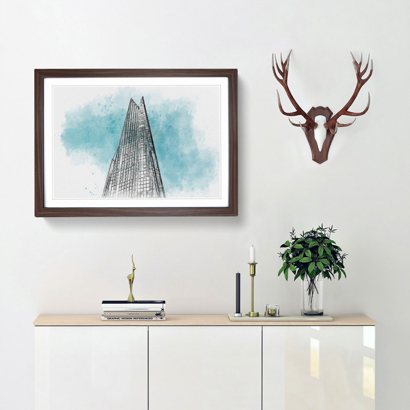 The Shard in London England in Abstract - Framed Print, 60cm H x 91cm W x 2cm D, Walnut